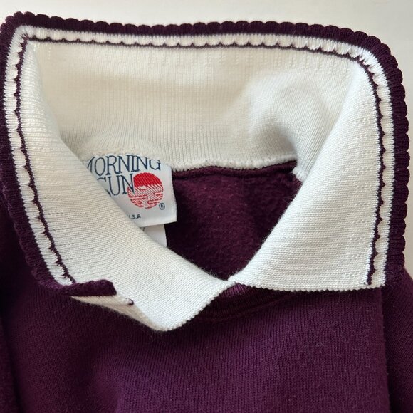Vintage Morning Sun Sweatshirt Collared Purple Kitten Birds Grandmacore Petite L - Picture 11 of 14